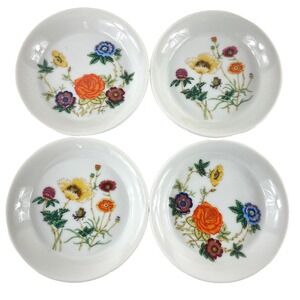 Set of 4 Vintage Takahashi Floral Plates San Francisco Japan 4"